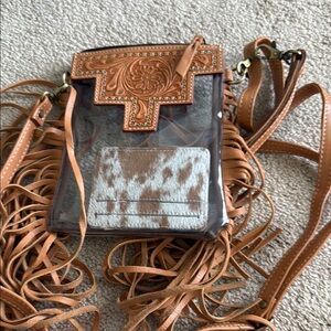 Brown and Tan Fringe Crossbody Bag